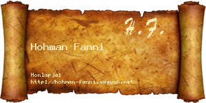Hohman Fanni névjegykártya